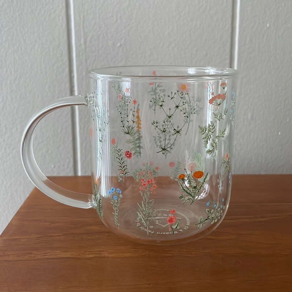 Etsy Handmade Clear Floral Glass Mug